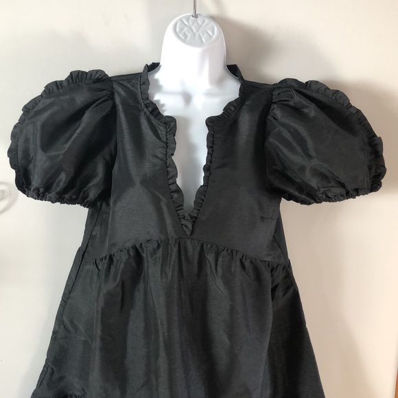 NWOT Kika Vargas x Target Tiered Ruffle Edge Puff Sleeve Midi Black Dress - Picture 3 of 16